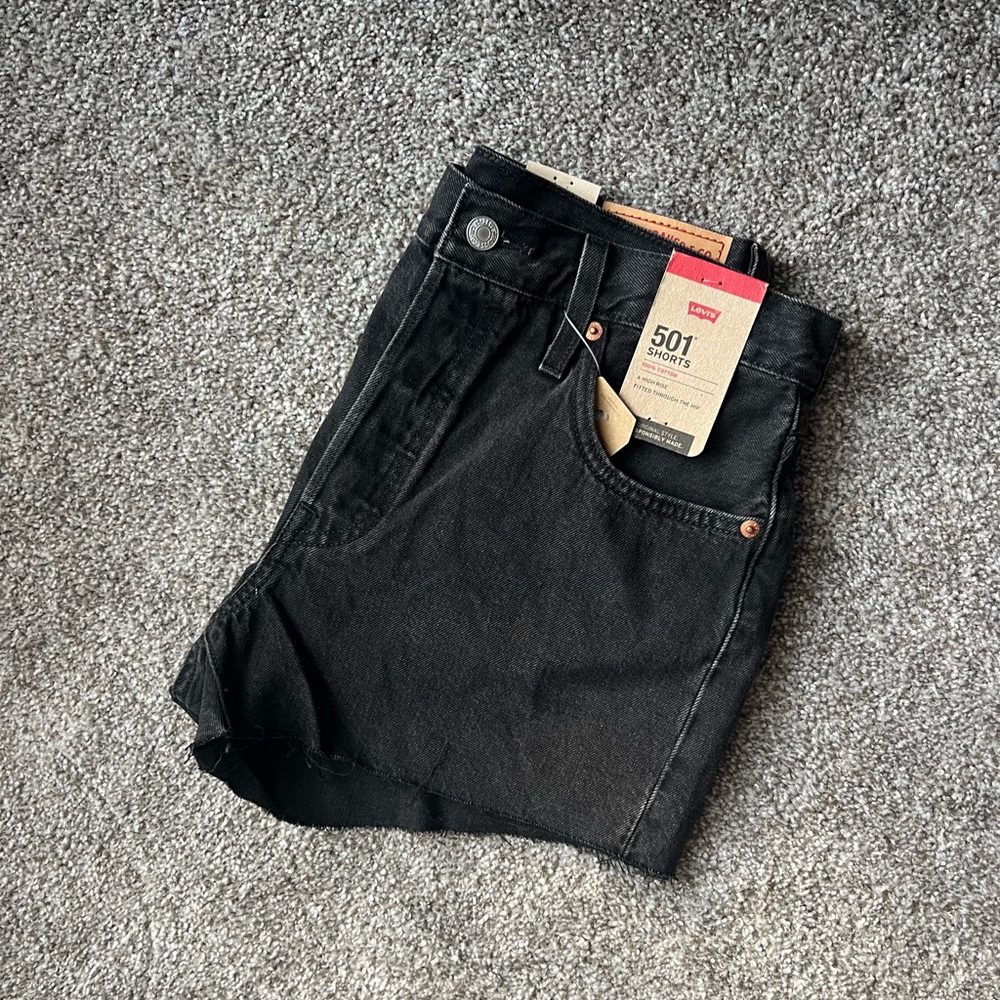 High Waisted Black Denim Shorts Levis 501 Black Denim High Rise 2.5” Shorts - Picture 6 of 6